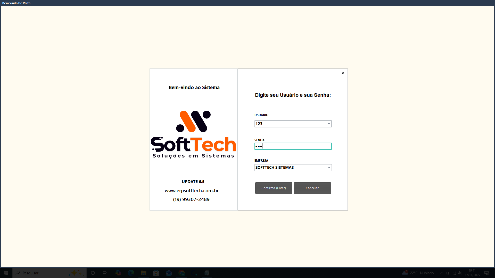 Tela Inicial ERP Softech Sistemas
